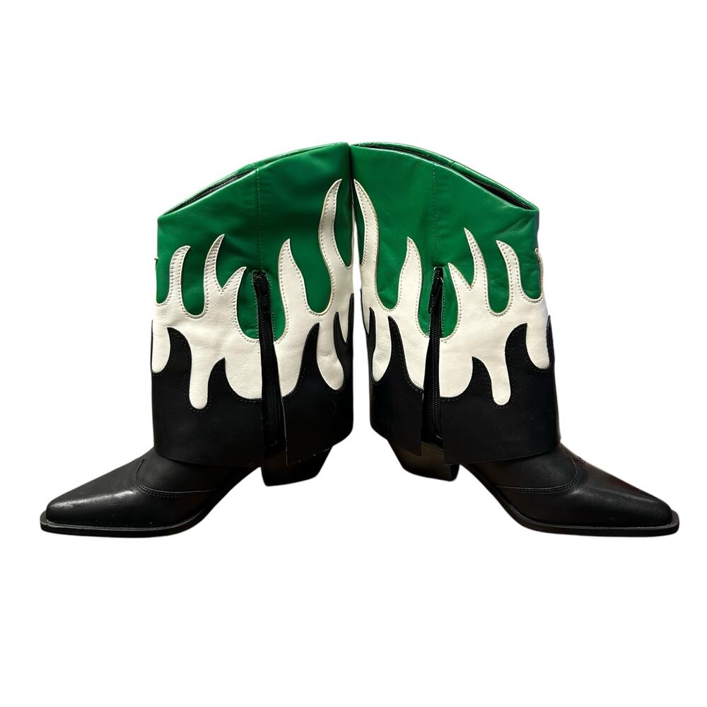 Gianni Bini Conley Flame Leather Western Foldover Boots Black Green Womens 5.5 - Picture 9 of 9